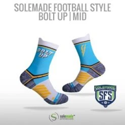 Solemade Football Style Socks, "Bolt Up" , Mid Cut